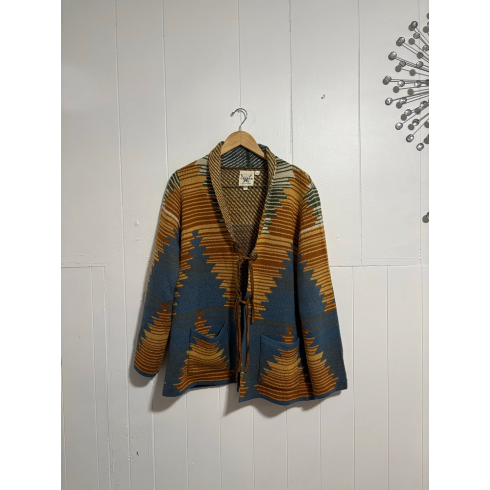 Women's Cotton Rye Outfitters Brown Blue Patterned Cardigan XL